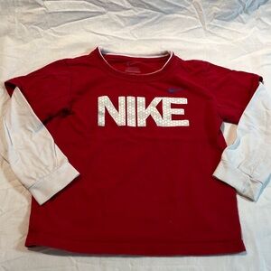 12M Nike Red and White Long Sleeve Tee